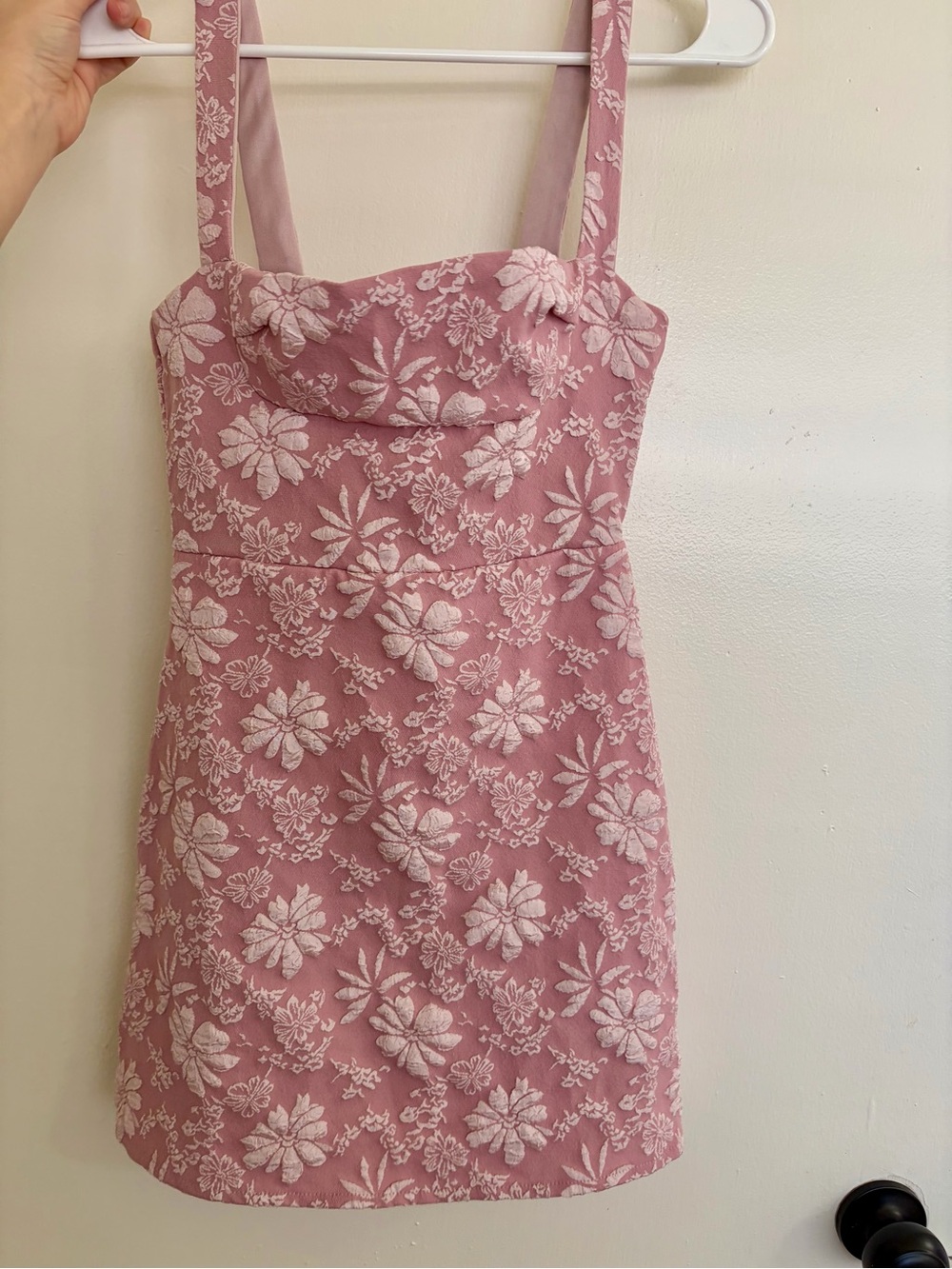 Pink Floral Embroidered Mini Dress